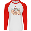 Bad Santa Christmas Tattoo Xmas Biker Gym Mens L/S Baseball T-Shirt White/Red