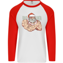 Bad Santa Christmas Tattoo Xmas Biker Gym Mens L/S Baseball T-Shirt White/Red