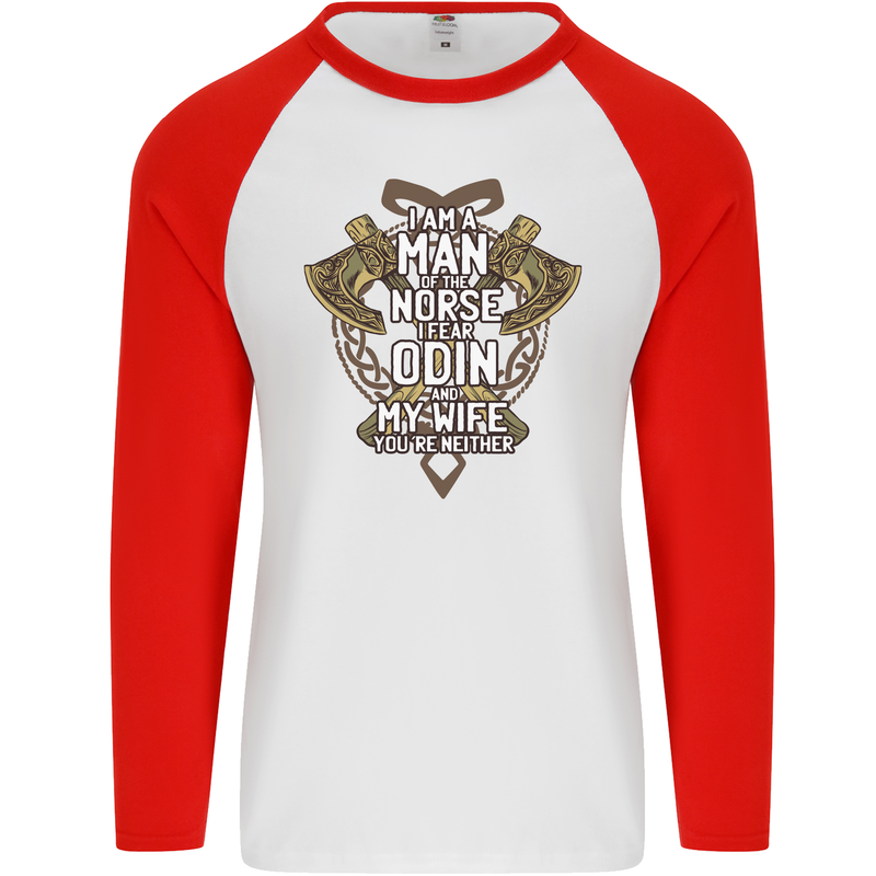 Funny Viking Wife Quote Wedding Anniversary Mens L/S Baseball T-Shirt White/Red