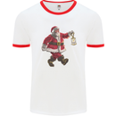 Santa Carrying a Christmas Lantern Xmas Mens Ringer T-Shirt White/Red