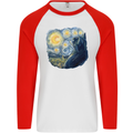 Cat Vangogh Funny Feline Painting Mens L/S Baseball T-Shirt White/Red