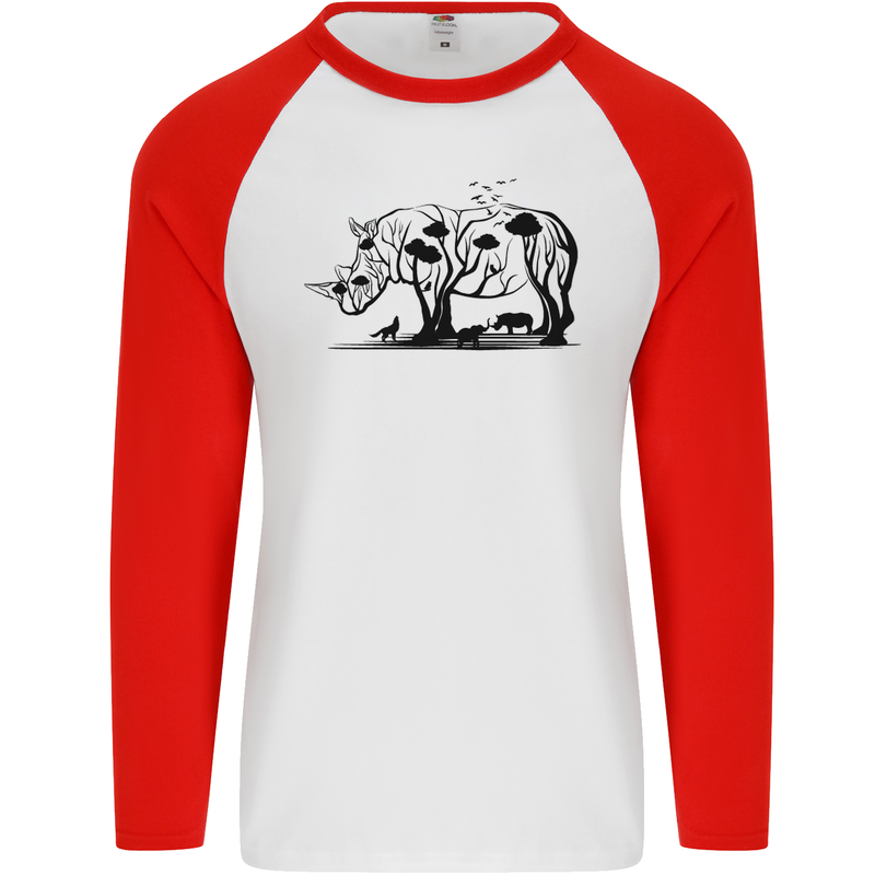 Rhino Ecology Rhinoceroses Mens L/S Baseball T-Shirt White/Red
