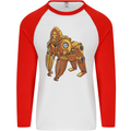 A Steampunk Gorilla Ape Mens L/S Baseball T-Shirt White/Red