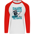 Shark Ahead Funny Diver Scuba Diving Mens L/S Baseball T-Shirt White/Red