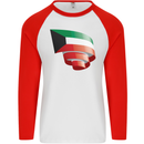 Curled Kuwait Flag Kuwaiti Day Football Mens L/S Baseball T-Shirt White/Red