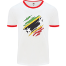 Torn Saint Kitts and Nevis Flag Day Football Mens Ringer T-Shirt White/Red