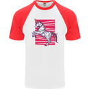 A Christmas Unicorn in Xmas Fairy Lights Mens S/S Baseball T-Shirt White/Red