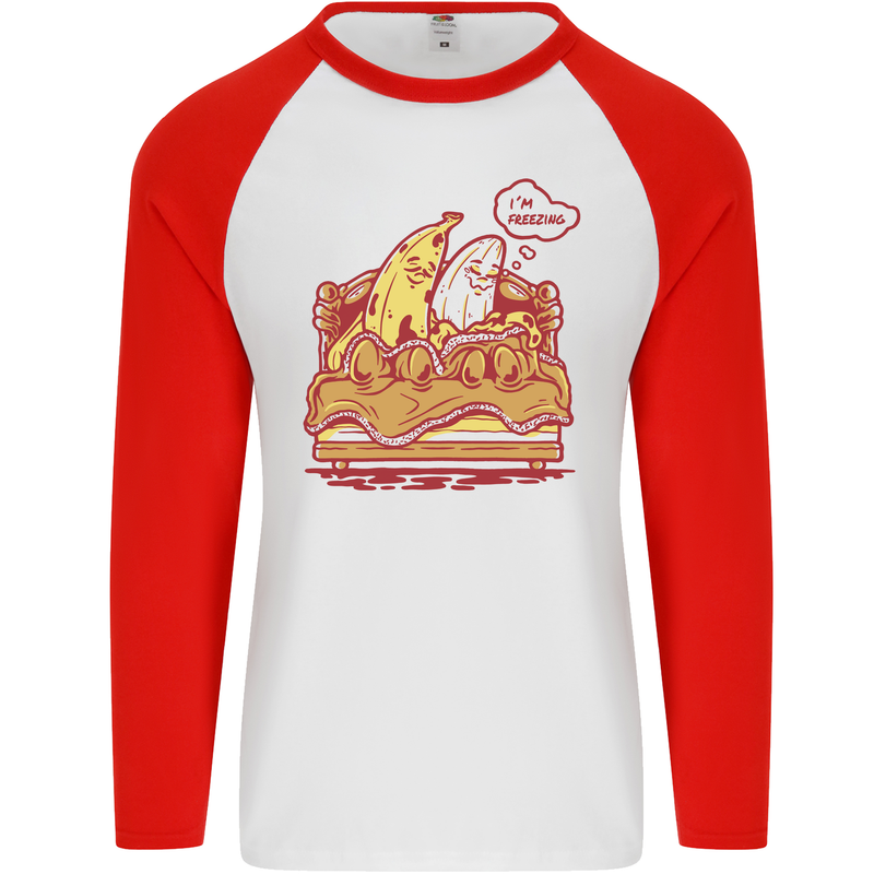 A Naked Banana Cold in Bed Mens L/S Baseball T-Shirt White/Red