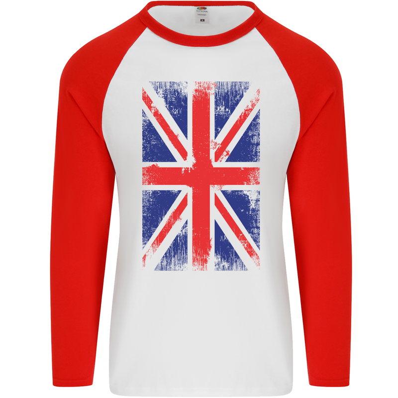 Union Jack British Flag Great Britain Mens L/S Baseball T-Shirt White/Red