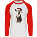 Christmas Goat Wearing  an Xmas Hat Mens L/S Baseball T-Shirt White/Red