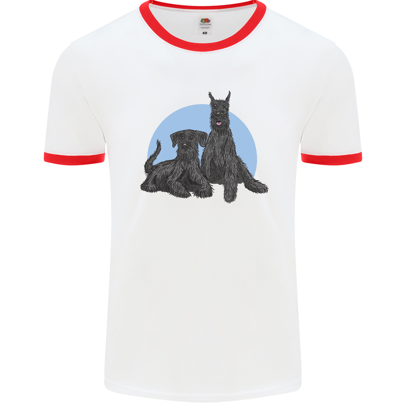 A Pair of Schnauzer Gigantes Dog Mens Ringer T-Shirt White/Red