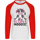 I Love Mooosic Funny Cow DJ Mens L/S Baseball T-Shirt White/Red