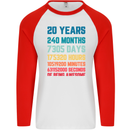 20th Birthday 20 Year Old Mens L/S Baseball T-Shirt White/Red