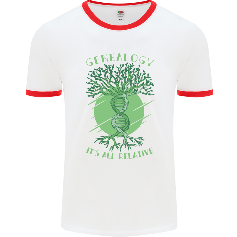Genealogy Its All Relative Funny DNA Ancestry Mens Ringer T-Shirt White/Red
