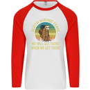 Sloth Hiking Team Funny Trekking Walking Mens L/S Baseball T-Shirt White/Red