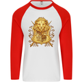 A Heraldic Lion Coat of Arms Shield Mens L/S Baseball T-Shirt White/Red