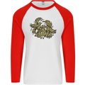 Valknut Symbol With Ravens Vikings Mens L/S Baseball T-Shirt White/Red