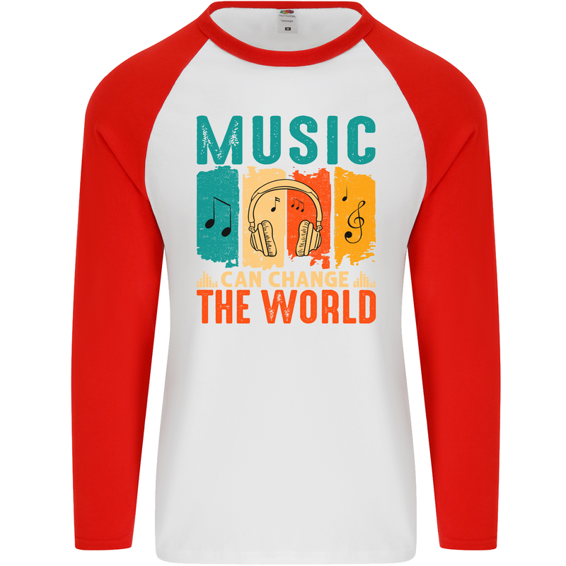 Music Can Change the World Mens L/S Baseball T-Shirt White/Red