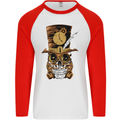 Steampunk Skull Mens L/S Baseball T-Shirt White/Red