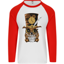 Steampunk Skull Mens L/S Baseball T-Shirt White/Red