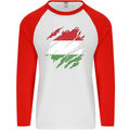 Torn Hungary Flag Hungarian Day Football Mens L/S Baseball T-Shirt White/Red