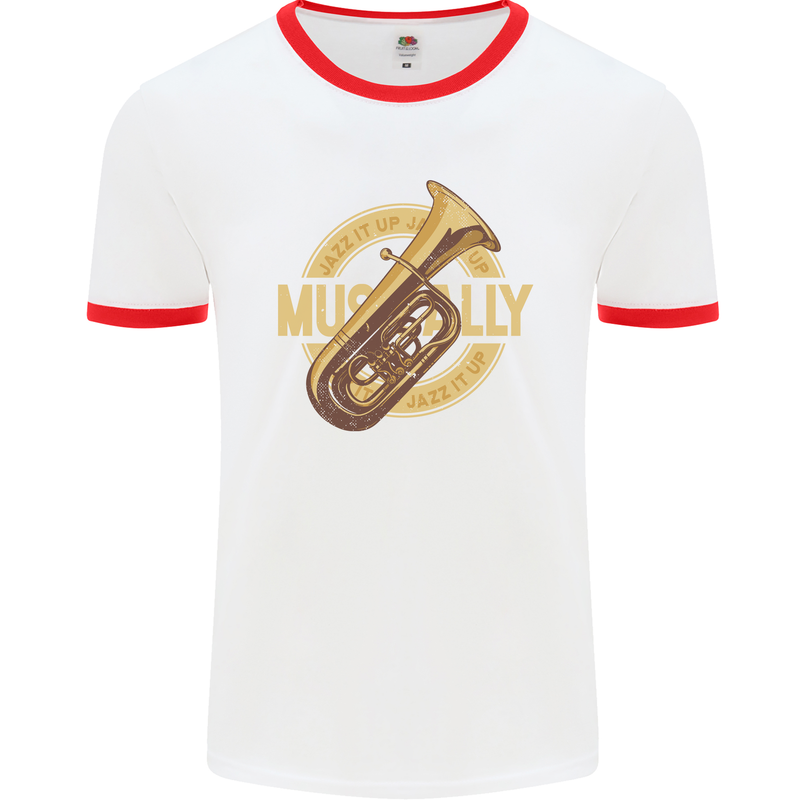 Tuba Brass Musical Instrument Jazz Mens Ringer T-Shirt White/Red