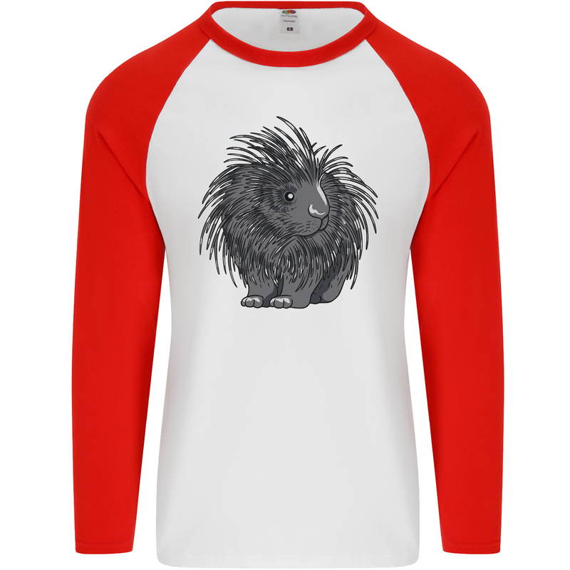 A Porcupine Mens L/S Baseball T-Shirt White/Red