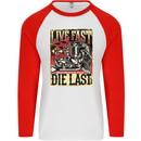 Live Fast Motorcycle Motorbike Biker Chopper Mens L/S Baseball T-Shirt White/Red