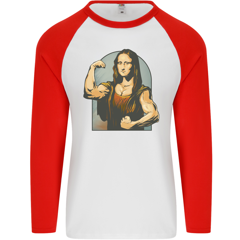 Mona Lifter Funny Gym Bodybuilding Workout Mens L/S Baseball T-Shirt White/Red