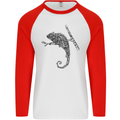 Steampunk Chameleon Mens L/S Baseball T-Shirt White/Red