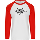 FSM Church Flying Spagetti Monster Atheist Mens L/S Baseball T-Shirt White/Red