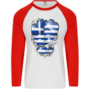 Gym The Greek Flag Ripped Muscles Greece Mens L/S Baseball T-Shirt White/Red