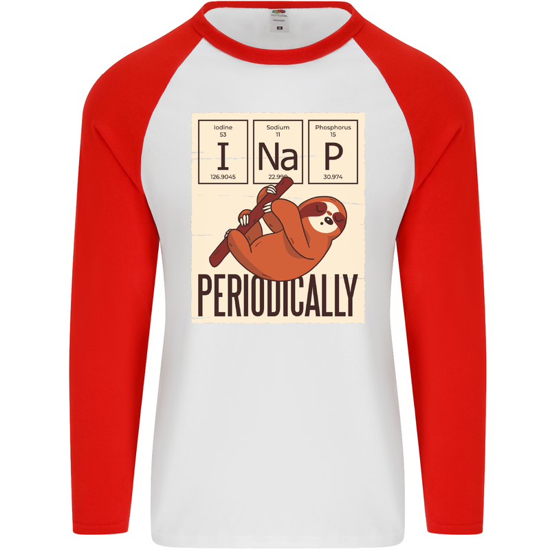 I Nap Funny Periodic Table Sloth Geek Sleep Mens L/S Baseball T-Shirt White/Red