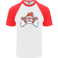 Santa Controller Video Games Gaming Joypad Xmas Mens S/S Baseball T-Shirt White/Red