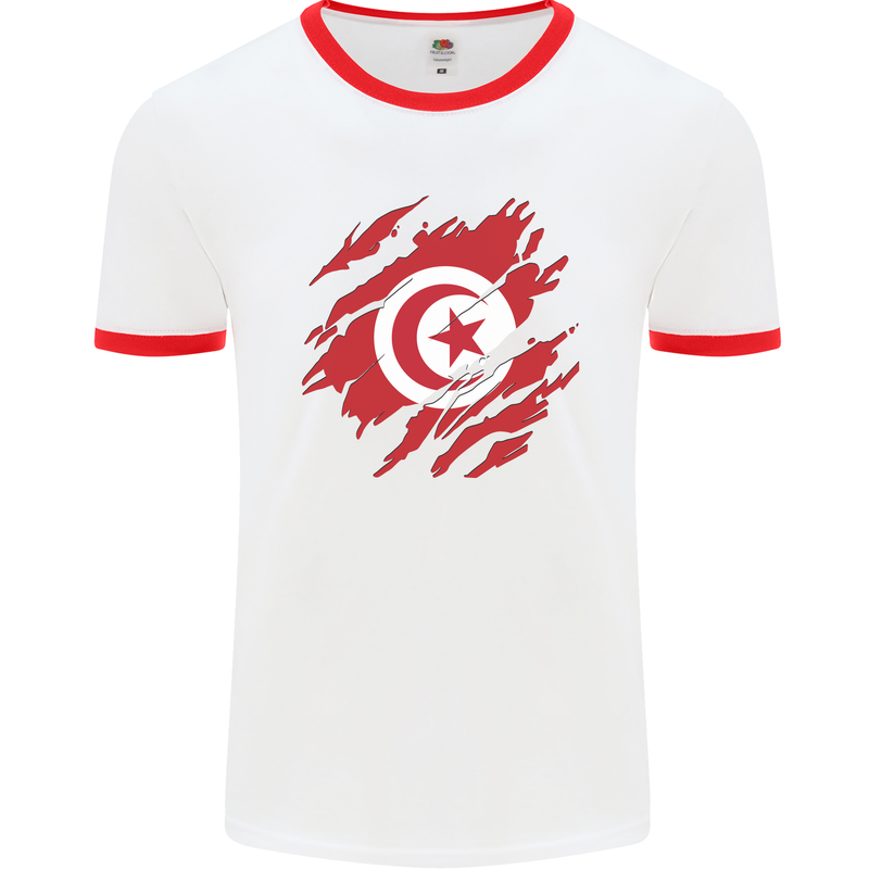 Torn Tunisia Flag Tunisian Day Football Mens Ringer T-Shirt White/Red