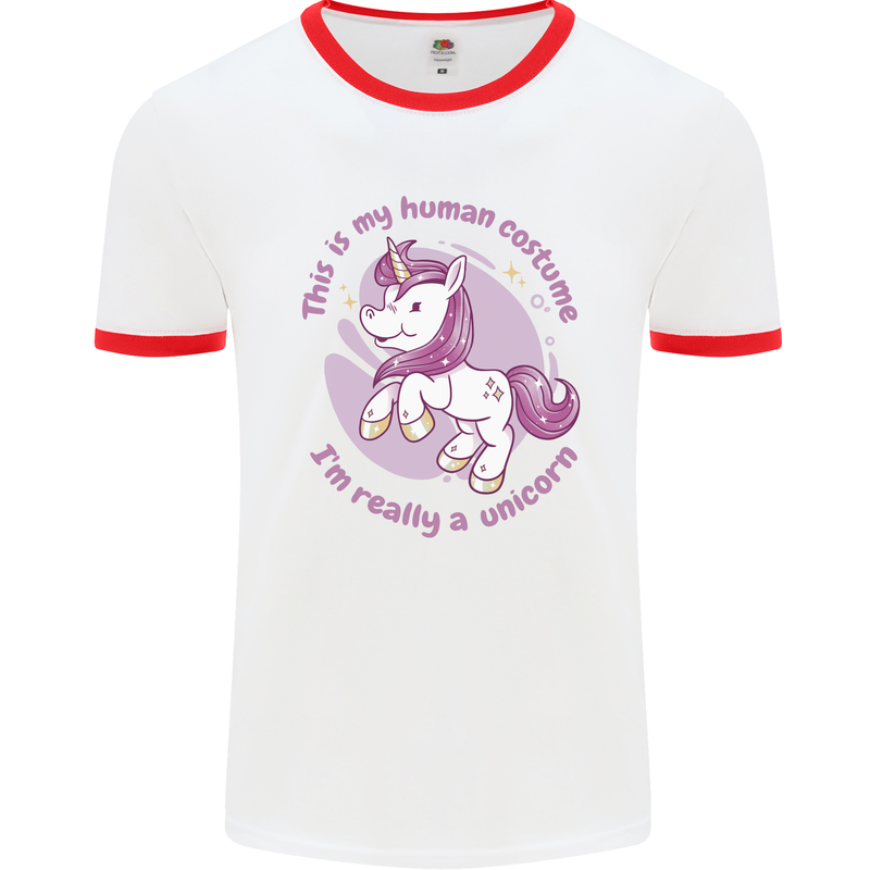 This is My Unicorn Costume Fancy Dress Outfit Mens Ringer T-Shirt White/Red
