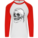A Viking Skull Mens L/S Baseball T-Shirt White/Red