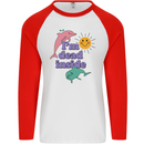 I'm Dead Inside Dolphins Sunrise Mens L/S Baseball T-Shirt White/Red
