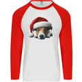 Christmas Jack Russell Wearing an Xmas Hat Dog Mens L/S Baseball T-Shirt White/Red