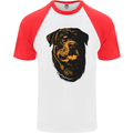 Rottweiller Head Dog Mens S/S Baseball T-Shirt White/Red