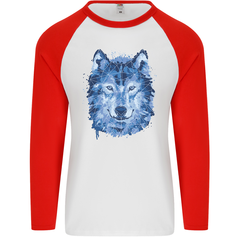 A Polygon Wolf Mens L/S Baseball T-Shirt White/Red
