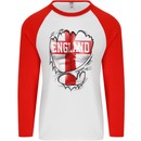 Gym St. George's Cross English Flag England Mens L/S Baseball T-Shirt White/Red