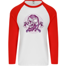 Viking Axe Skull Mens L/S Baseball T-Shirt White/Red