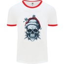 Icy Christmas Skull Wearing an Xmas Hat Mens Ringer T-Shirt White/Red