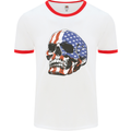 A USA Human Skull Flag America Mens Ringer T-Shirt White/Red