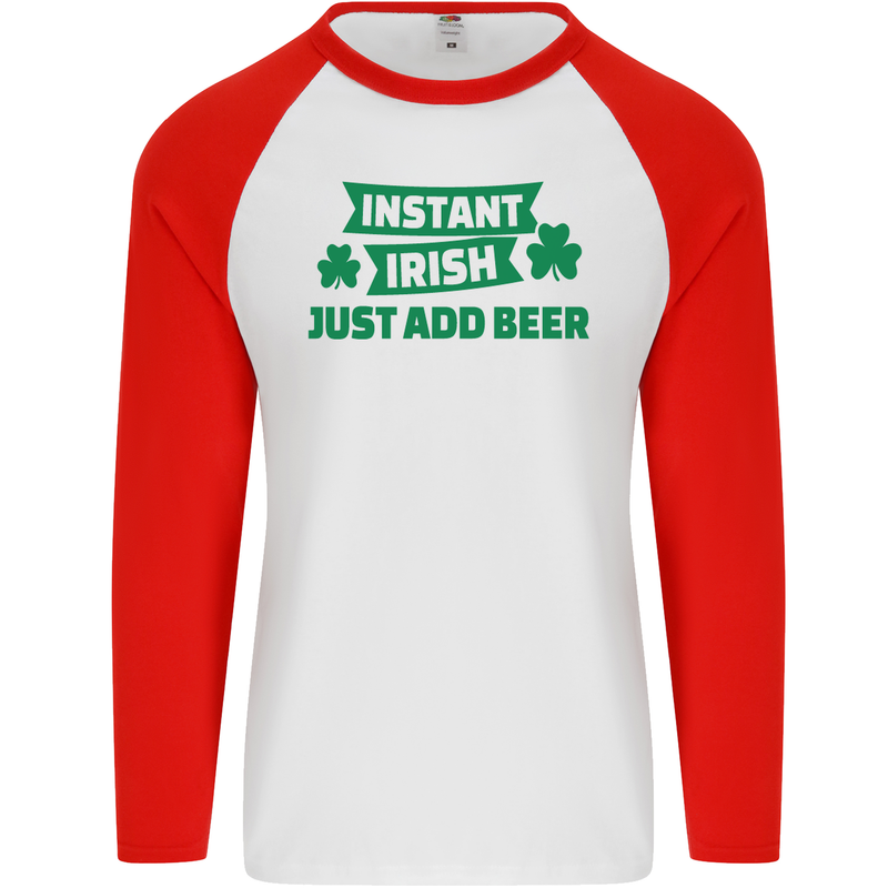 Instant Irish Add Beer St. Patrick's Day Mens L/S Baseball T-Shirt White/Red