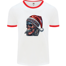 American Christmas Skull Xmas USA Flag Biker Mens Ringer T-Shirt White/Red