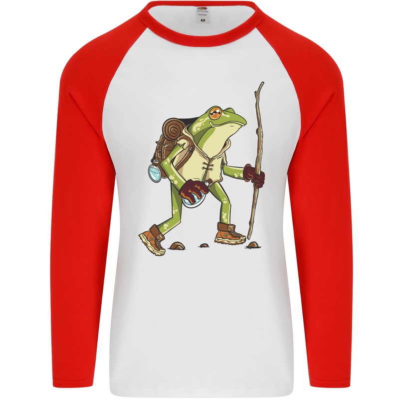 Trekking Hiking Rambling Frog Toad Funny Mens L/S Baseball T-Shirt White/Red