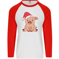 A Happy Christmas Pig Funny Xmas Mens L/S Baseball T-Shirt White/Red