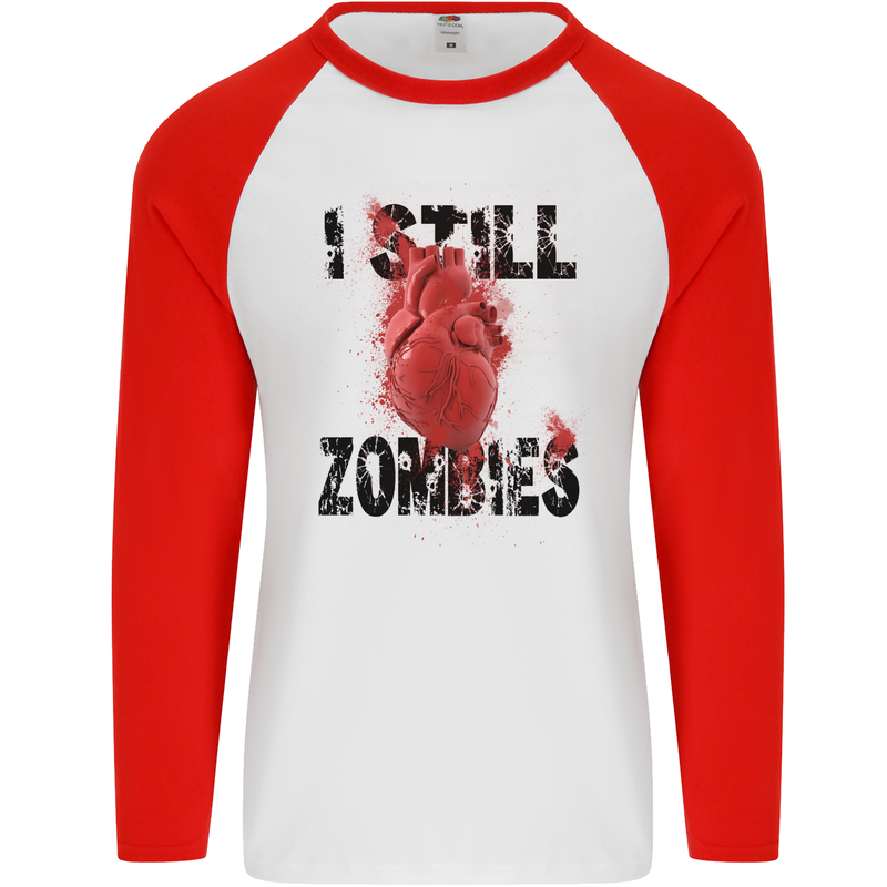 I Still Heart Zombies Apocalypse Mens L/S Baseball T-Shirt White/Red